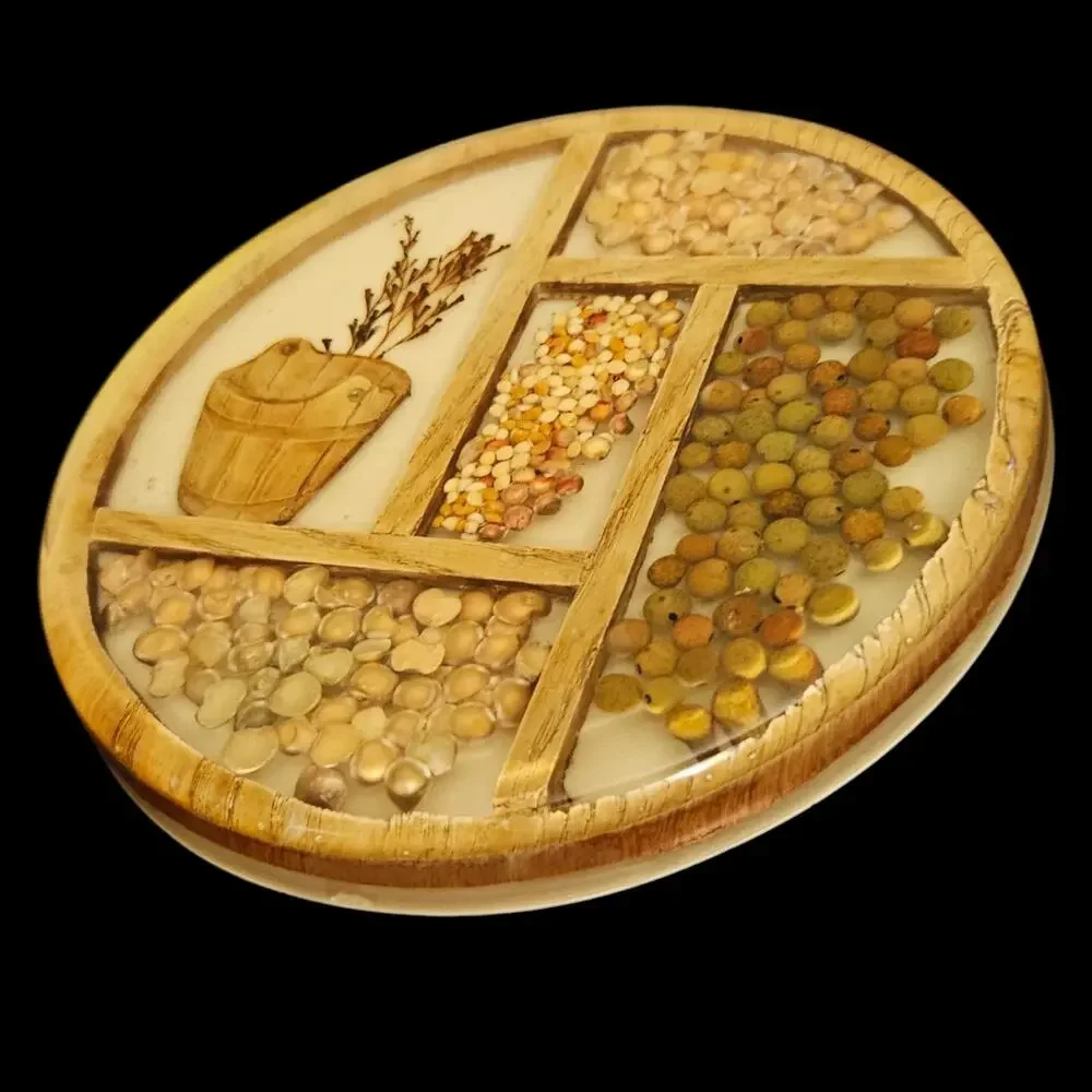 Vintage Resin Seed Trivet Round Wood Grain Kitchen Hot Plate